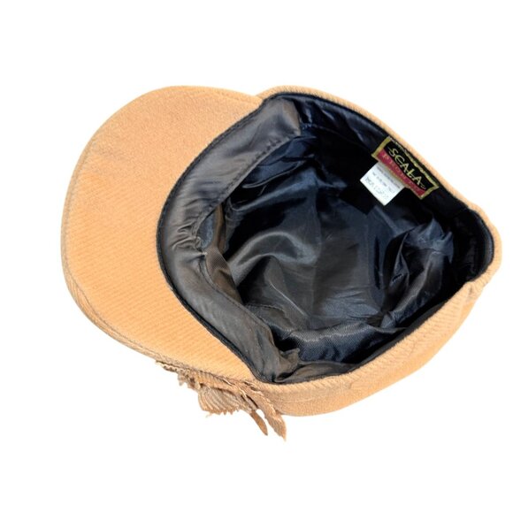 Scala Pronto Newsboy Cap Tan Corduroy Cabbie Style Hat Frayed Floral Made Italy - Picture 6 of 10